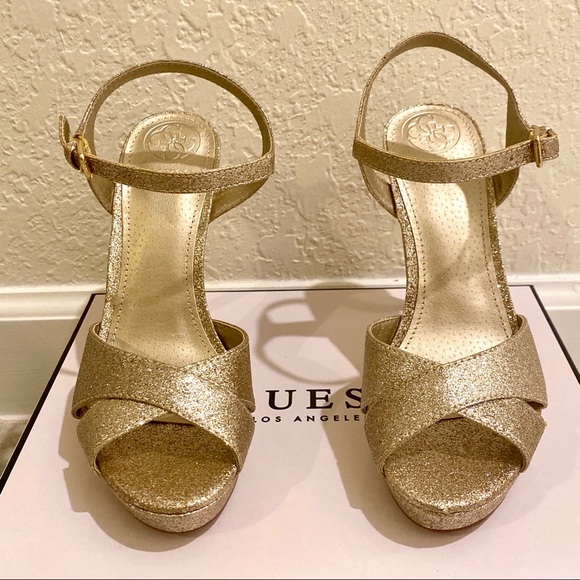 GUESS GOLD METALLIC Jordie Dress Sandals Heels - Picture 4 of 5